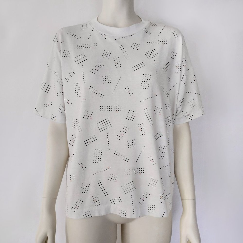 Vintage 1980s K.K. White Single Stitch Geometric Dot Oversized T Shirt